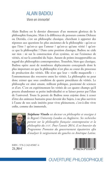 Alain Badiou, Vivre en immortel (9782343050874-back-cover)