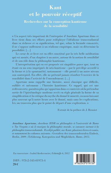 Kant et le pouvoir réceptif, Recherches sur la conception kantienne de la sensibilité (9782343019734-back-cover)