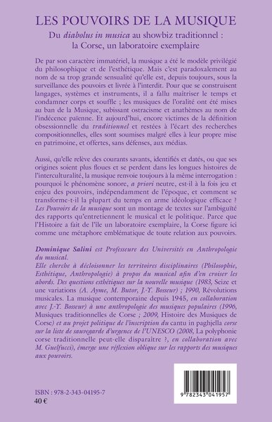 Les pouvoirs de la musique, Du diabolus in musica au showbiz traditionnel : la Corse, un laboratoire exemplaire (9782343041957-back-cover)