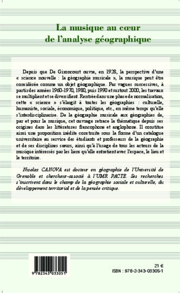 La musique au coeur de l'analyse géographique (9782343033051-back-cover)