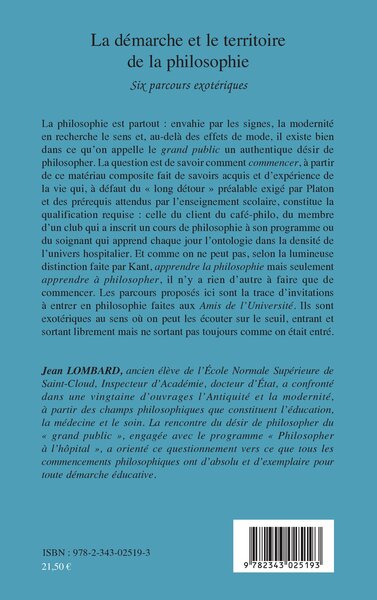 La démarche et le territoire de la philosophie, Six parcours exotériques (9782343025193-back-cover)