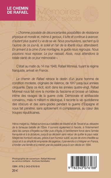 Le Chemin de Rafael, Un républicain espagnol dans la guerre civile - Traduit de l'espagnol par Hélène Monreal (9782343076188-back-cover)