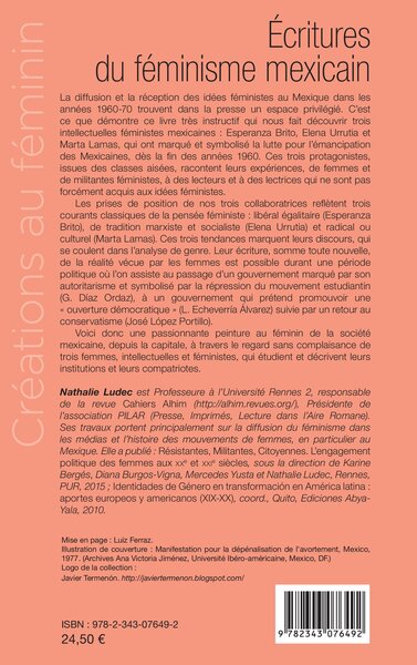 Ecritures du féminisme mexicain, Esperanza Brito, Elena Urrutia, Marta Lamas (1963-1978) - Essai-reportage (9782343076492-back-cover)