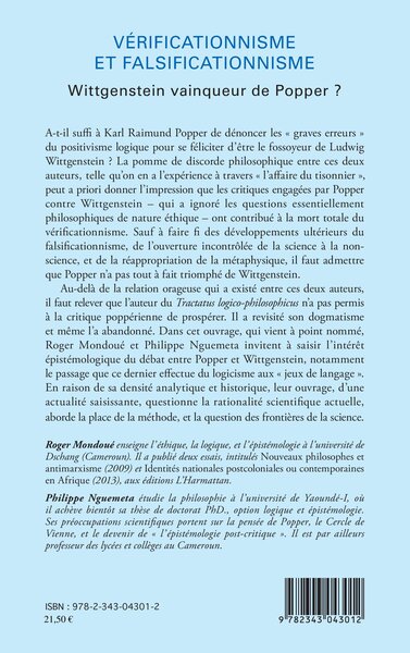 Vérificationnisme et falsificationnisme, Wittgenstein vainqueur de Popper ? (9782343043012-back-cover)