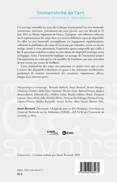 Immersivité de l'art, Interactions, Imsertions, Hybridations (9782343065472-back-cover)