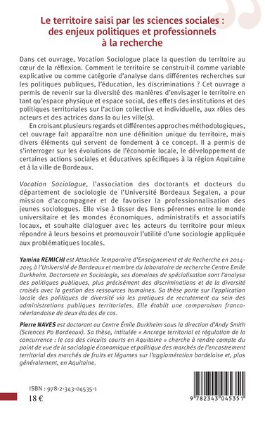 Le territoire saisi par les sciences sociales : des enjeux politiques et professionnels à la recherche, Regards sur l'Aquitaine (9782343045351-back-cover)