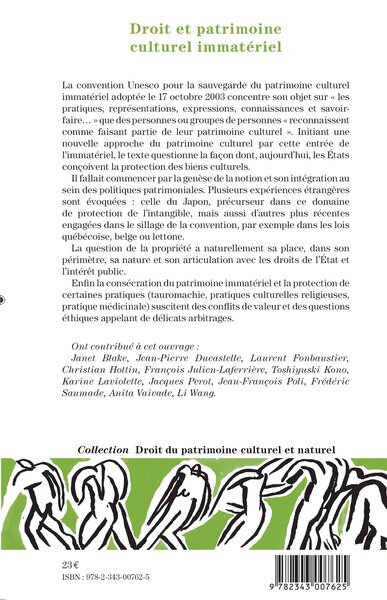 Droit et patrimoine culturel immatériel (9782343007625-back-cover)