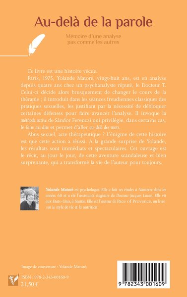Au-delà de la parole, Mémoire d'une analyse pas comme les autres (9782343001609-back-cover)