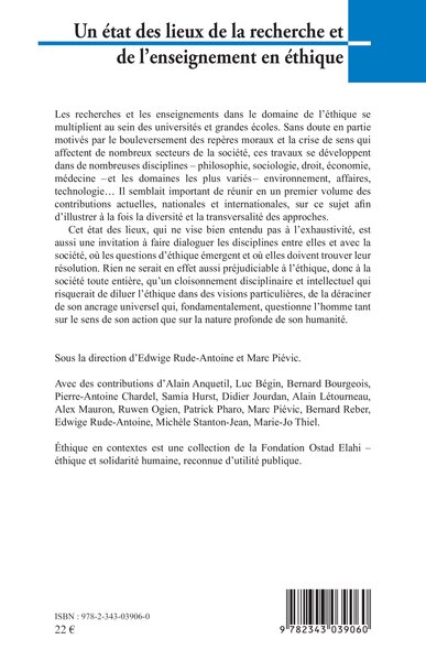 Un état des lieux de la recherche et de l'enseignement en éthique (9782343039060-back-cover)