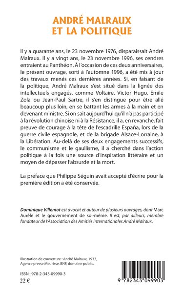 André Malraux et la politique, L'être et l'Histoire - Seconde édition revue et augmentée (9782343099903-back-cover)
