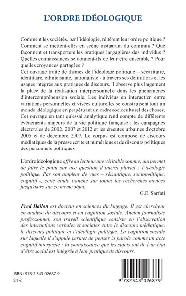 L'ordre idéologique, Eléments de cognition politique (9782343026879-back-cover)