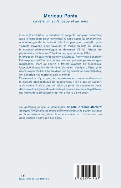 Merleau-Ponty, La relation au langage et au sens (9782343015187-back-cover)