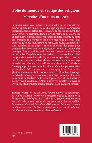 Folie du monde et vertige des religions, Mémoires d'un vieux médecin (9782343087276-back-cover)