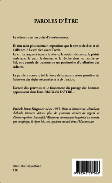 Paroles d'être, Poésie (9782343037066-back-cover)