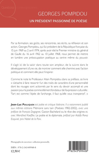 Georges Pompidou, Un président passionné de poésie - Préface du Professeur Alain Pompidou (9782343099408-back-cover)