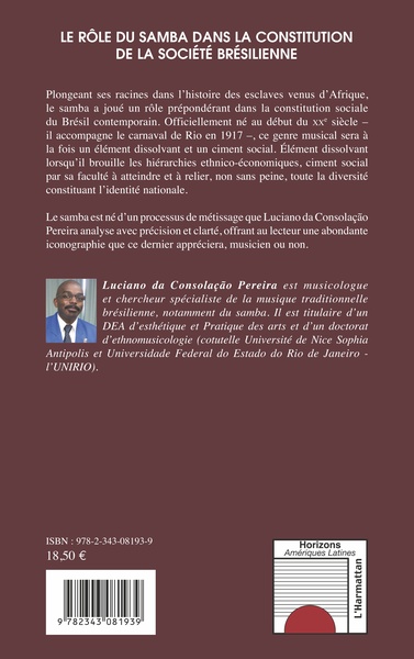 Le rôle du samba dans la constitution de la société brésilienne (9782343081939-back-cover)