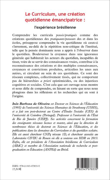 Le Curriculum, une création quotidienne émancipatrice : l'expérience brésilienne (9782343078335-back-cover)