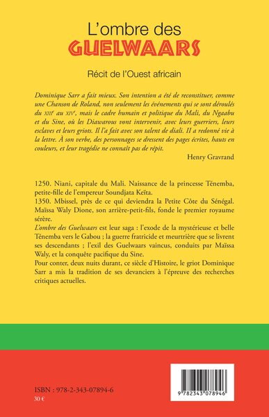 L'ombre des Guelwaars, Récit de l'Ouest africain (9782343078946-back-cover)