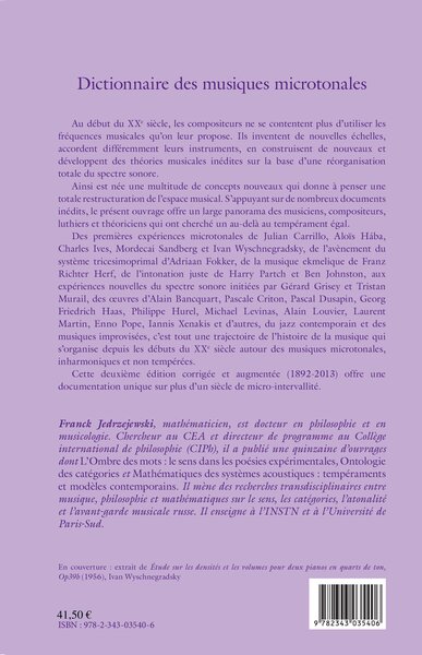 Dictionnaire des musiques microtonales, (Nouvelle édition revue et augmentée) (9782343035406-back-cover)