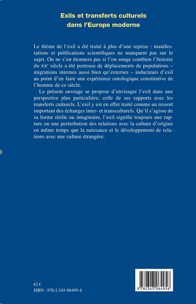 Exils et transferts culturels dans l'Europe moderne (9782343064956-back-cover)