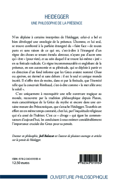 Heidegger, Une philosophie de la présence (9782343015934-back-cover)