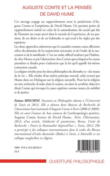 Auguste Comte et la pensée de David Hume (9782343082509-back-cover)