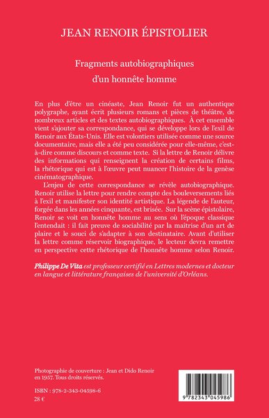 Jean Renoir épistolier, Fragments autobiographiques d'un honnête homme (9782343045986-back-cover)