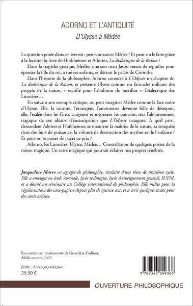 Adorno et l'Antiquité, D'Ulysse à Médée (9782343049366-back-cover)