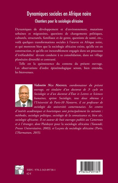 Dynamiques sociales en Afrique noire, Chantiers pour la sociologie africaine (9782343097381-back-cover)