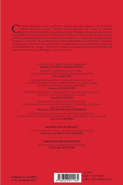 Cultures et Conflits, Militantisme et répression (9782343011165-back-cover)