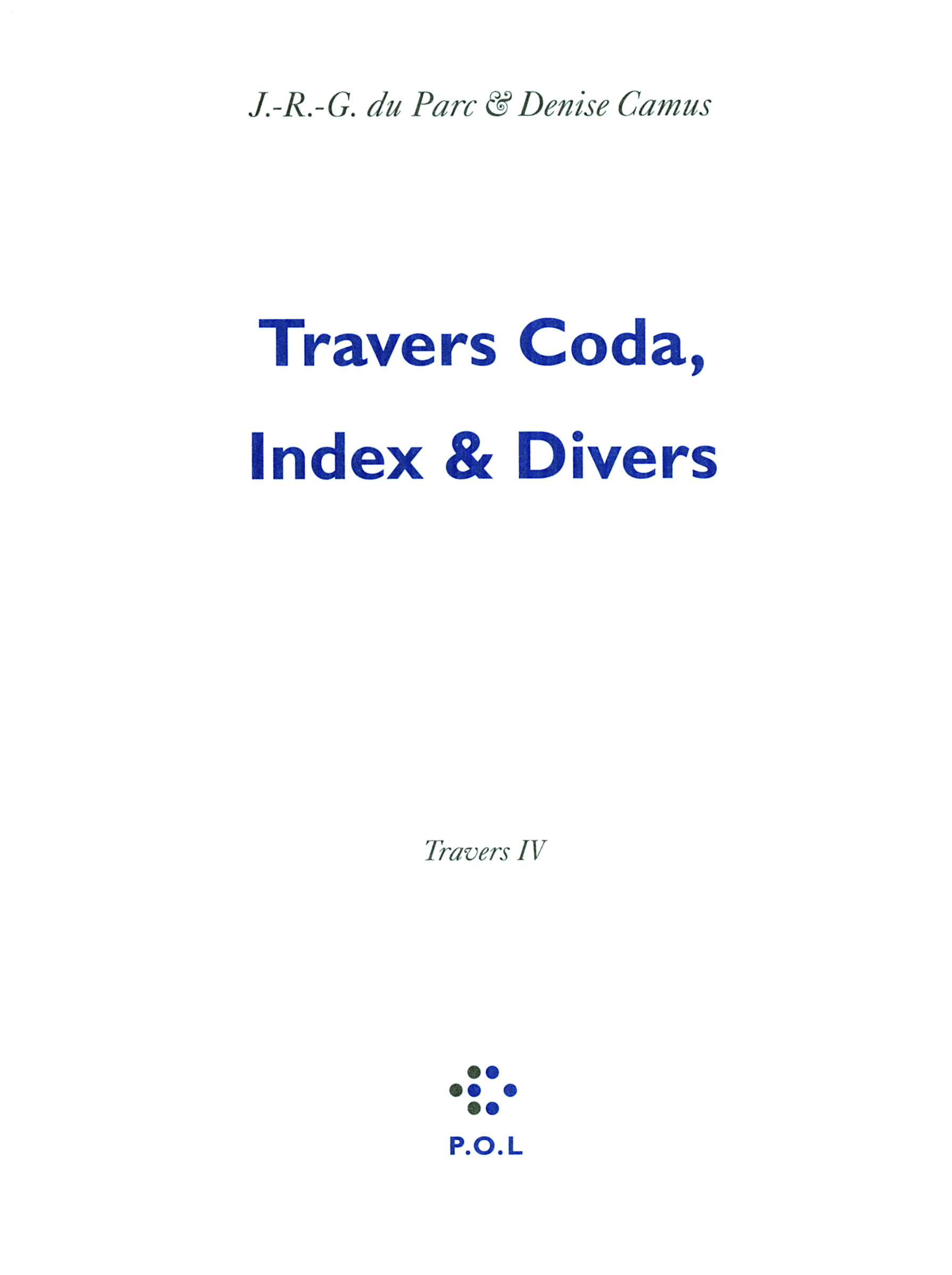 Travers Coda, Index & Divers (9782818014486-front-cover)