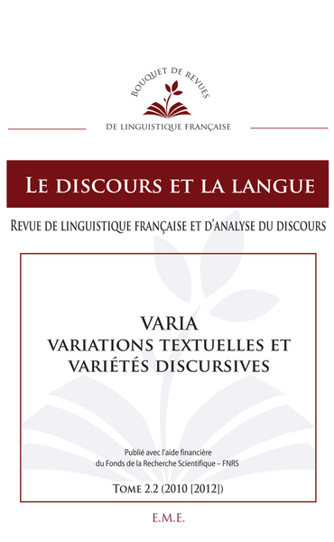 Le discours et la langue, Varia, Variations textuelles et variétés discursives (9782875250346-front-cover)