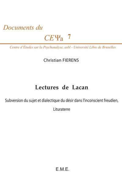 Lectures de Lacan, Subversion du sujet et dialectique du désir dans l'inconscient freudien, "Lituraterre" (9782875250810-front-cover)