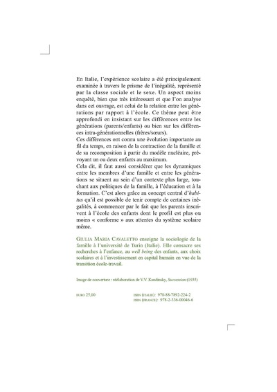 L'expérience scolaire des différentes générations en Italie, Une analyse sociologique (9782336000466-back-cover)