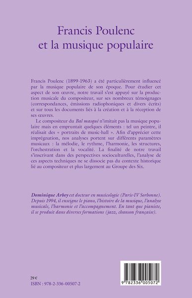 Francis Poulenc et la musique populaire (9782336005072-back-cover)