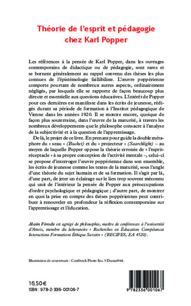 Théorie de l'esprit et pédagogie chez Karl Popper, Le "seau" et le "projecteur" (9782336001067-back-cover)