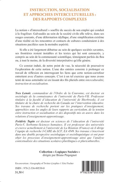 Instruction, socialisation et approches interculturelles : des rapports complexes (9782336005300-back-cover)