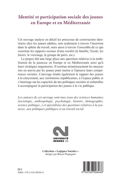 Identité et participation sociale des jeunes en Europe et en Méditerranée (9782336008486-back-cover)
