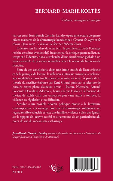 Bernard-Marie Koltès, Violence, contagion et sacrifice (9782336004891-back-cover)