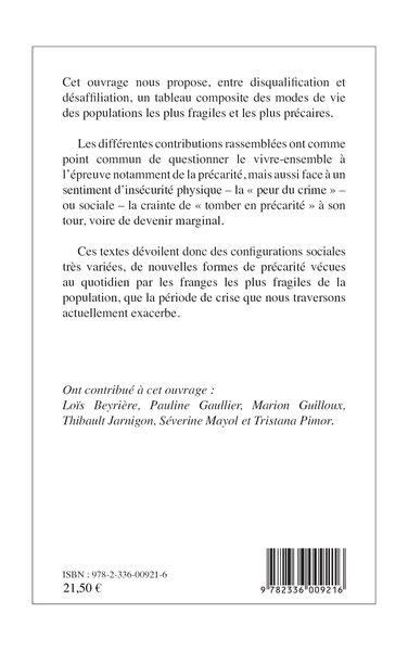 Précarités et marginalités au quotidien (9782336009216-back-cover)