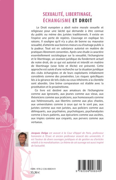 Sexualité, libertinage, échangisme et droit (9782336008349-back-cover)