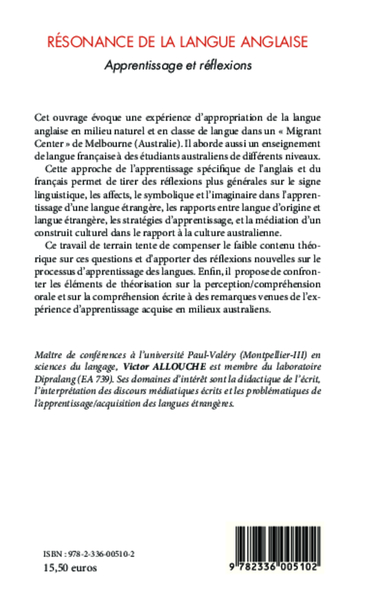 Résonance de la langue anglaise, Apprentissage et réflexions (9782336005102-back-cover)