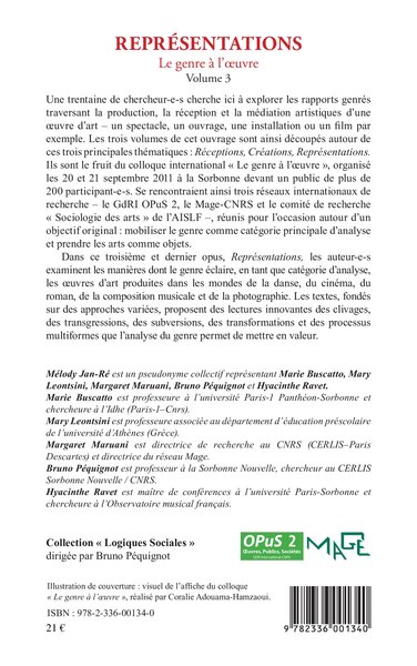 Représentations, Le genre à l'oeuvre (Volume 3) (9782336001340-back-cover)