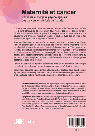 Maternité et cancer, Répondre aux enjeux psychologiques des cancers en période périnatale (9782704018109-back-cover)