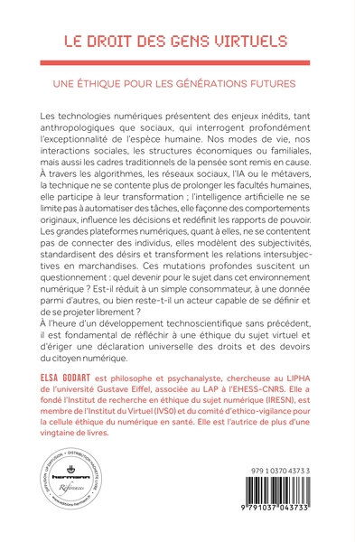 Le droit des gens virtuels, Une éthique pour les générations futures (9791037043733-back-cover)