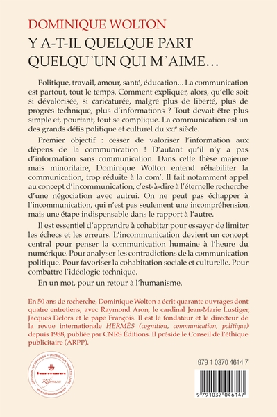Y a-t-il quelque part quelqu'un qui m'aime..., De l'incommunication (9791037046147-back-cover)