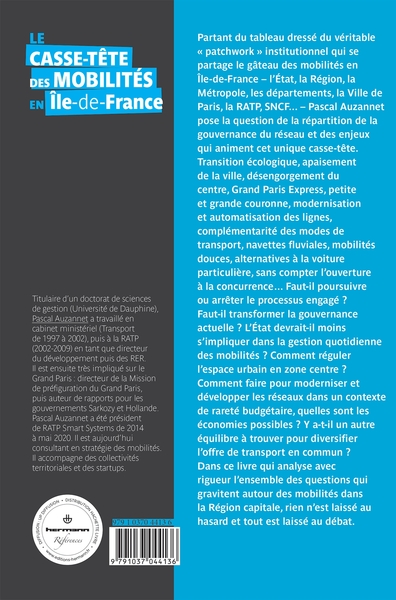 Le casse-tête des mobilités en Île-de-France (9791037044136-back-cover)