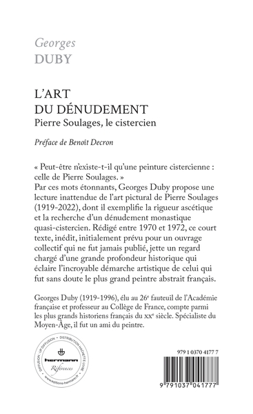 L'art du dénudement, Pierre Soulages, le cistercien (9791037041777-back-cover)