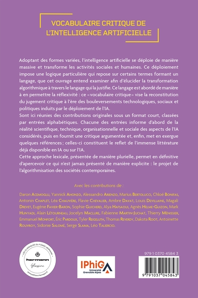 Vocabulaire critique de l'intelligence artificielle (9791037045843-back-cover)