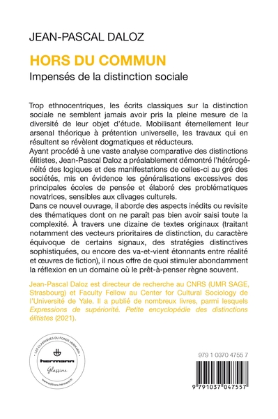 Hors du commun, Impensés de la distinction sociale (9791037047557-back-cover)